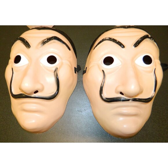 Salvador Dali Style Plastic Face Masks Costume Cosplay Money Heist Set Of 4 - Picture 2 of 10